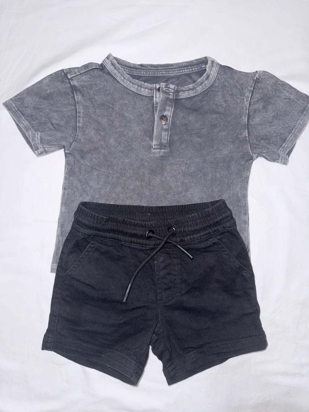 18-24 Little Bipsy Acid Wash Tee - Black twill shorts